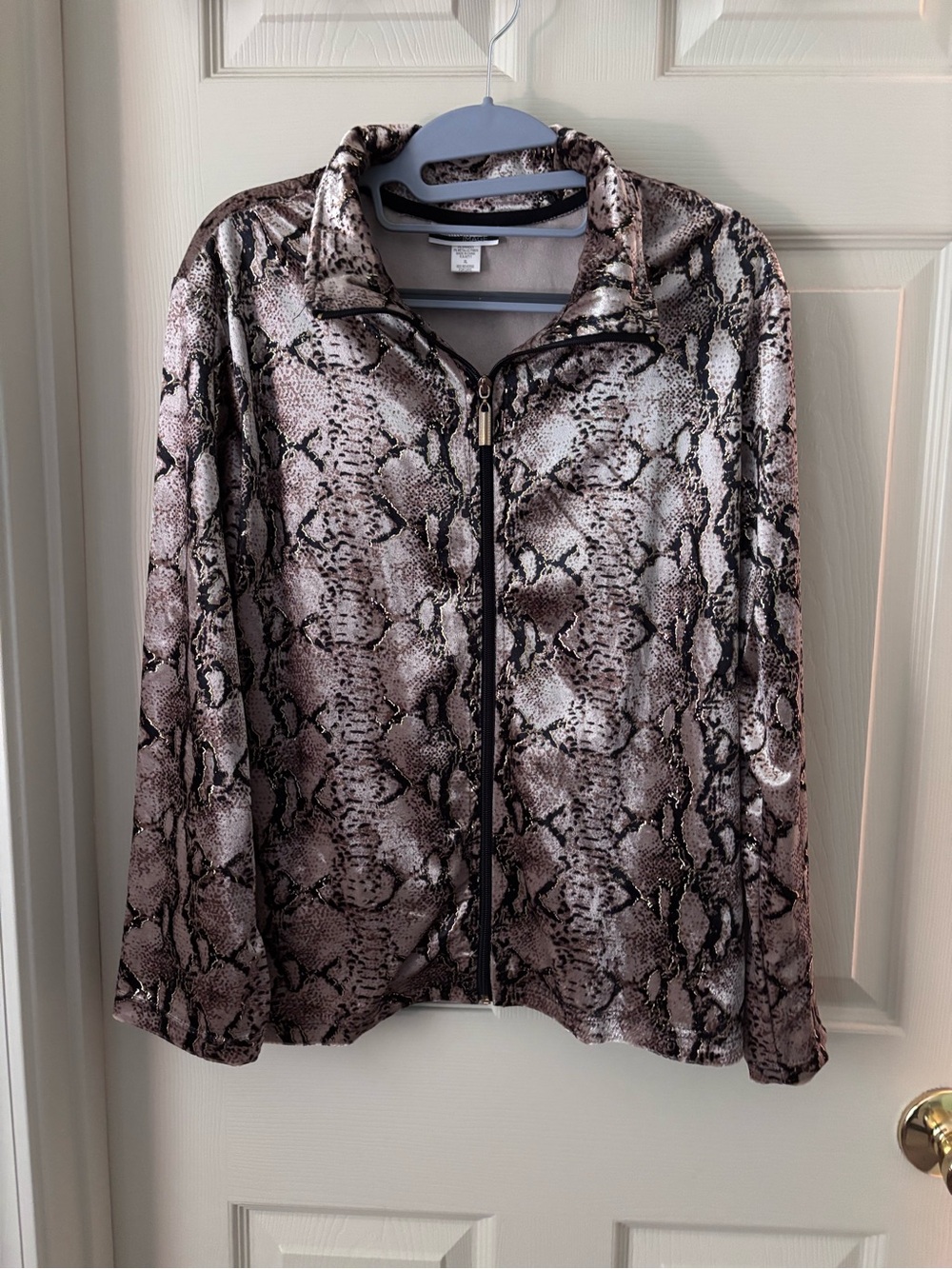 Women's Snake-Print Zip Jacket in Taupe and Black